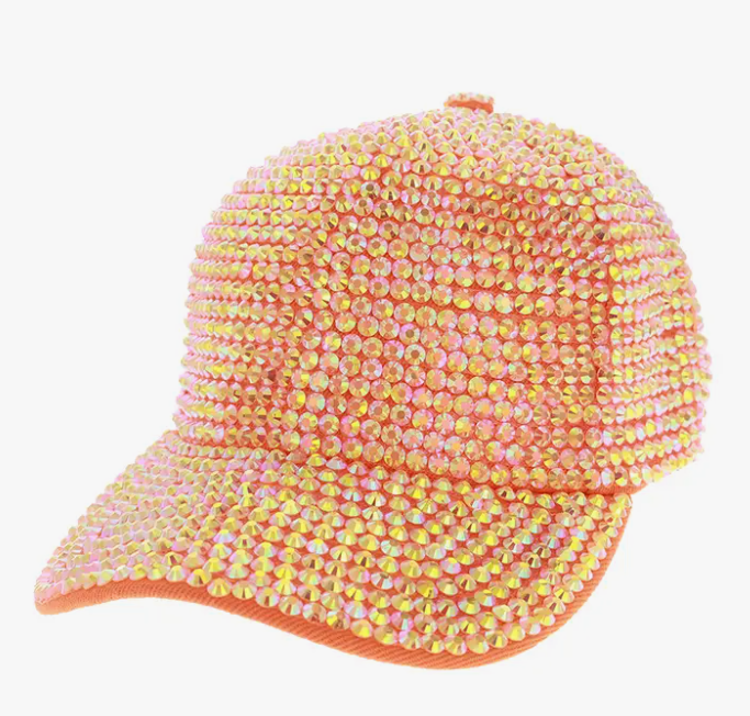 Orange Embellished Fully Rhinestone Baseball Cap