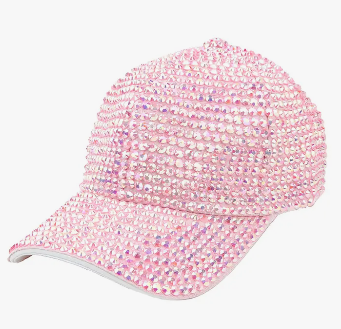 Pink Embellished Fully Rhinestone Baseball Cap
