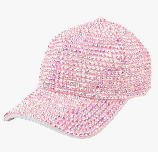 Pink Embellished Fully Rhinestone Baseball Cap