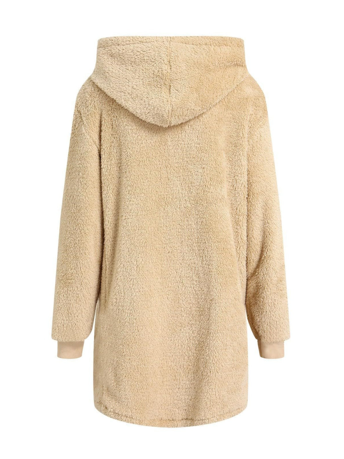 Fuzzy Pocketed Zip Up Long Sleeve Hooded Jacket