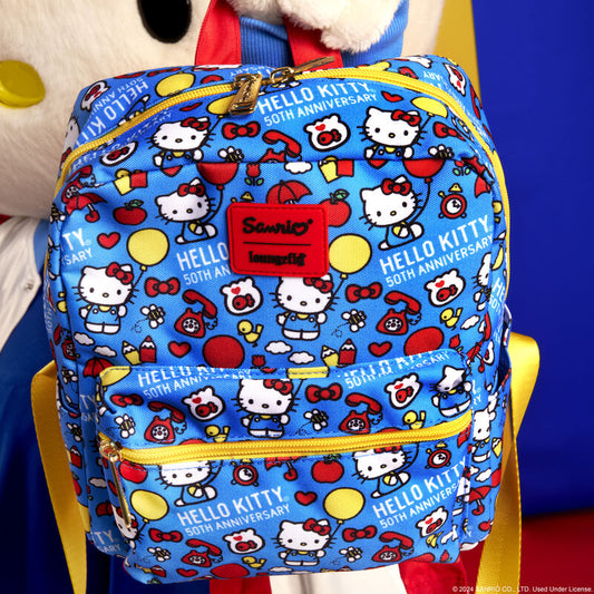 Sanrio Hello Kitty 50th Anniversary All-Over Print Nylon Square Mini Backpack - PREORDER
