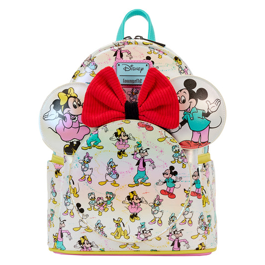 Disney 100 Mickey & Friends Classic All-Over Print Iridescent Mini Backpack With Ear Headband