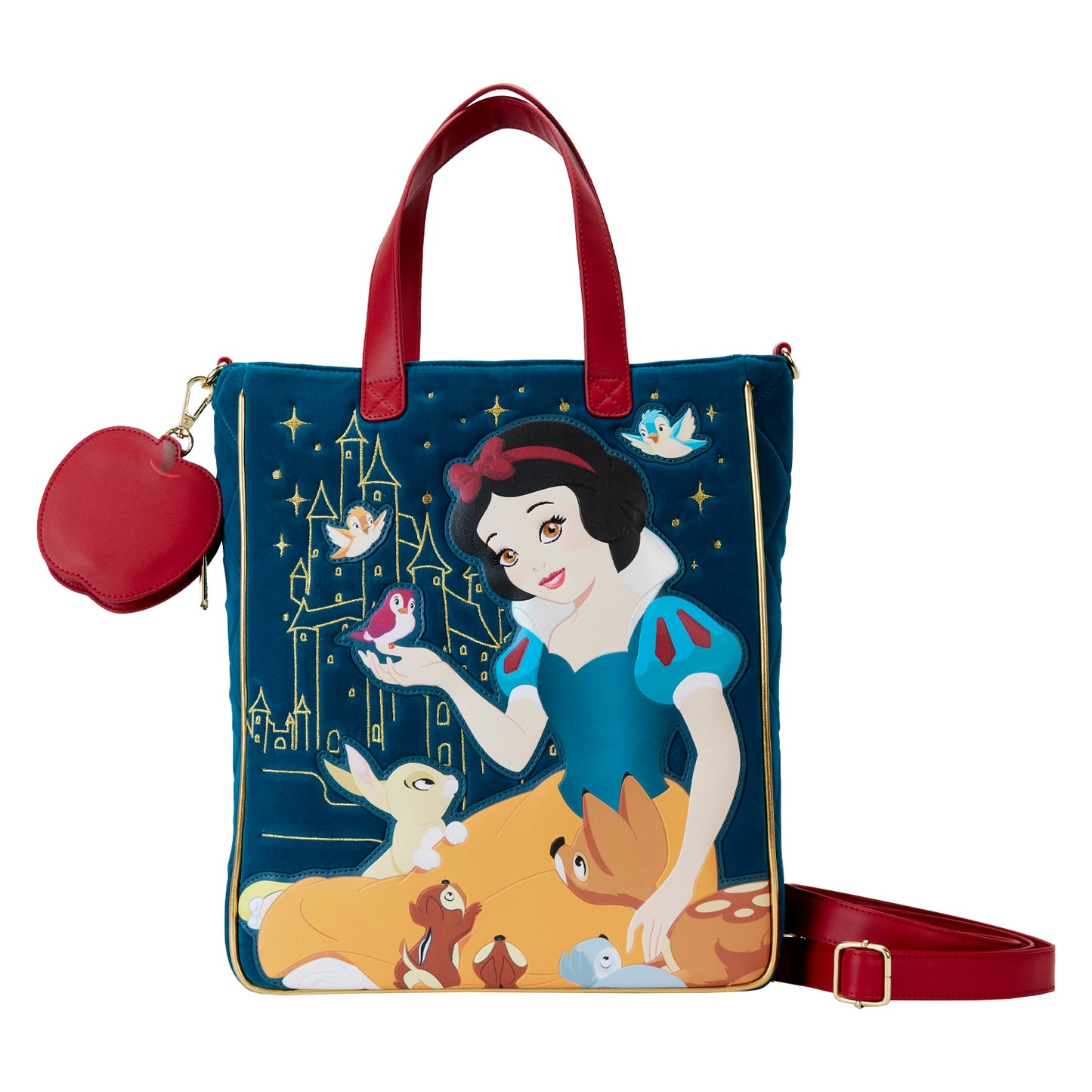 Snow White Classic Apple Quilted Velvet Tote Bag With Coin Bag