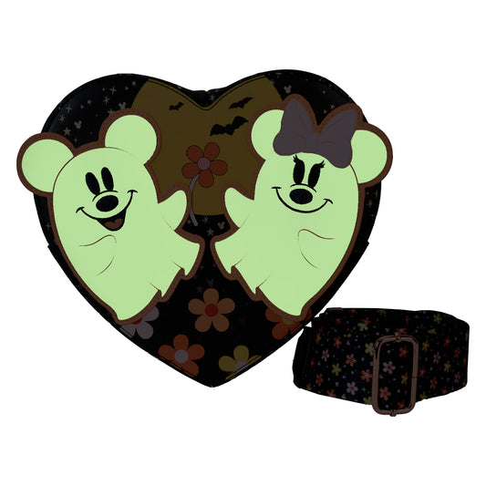 Mickey & Minnie Floral Ghost Figural Heart Glow Crossbody Bag- **PREORDER**
