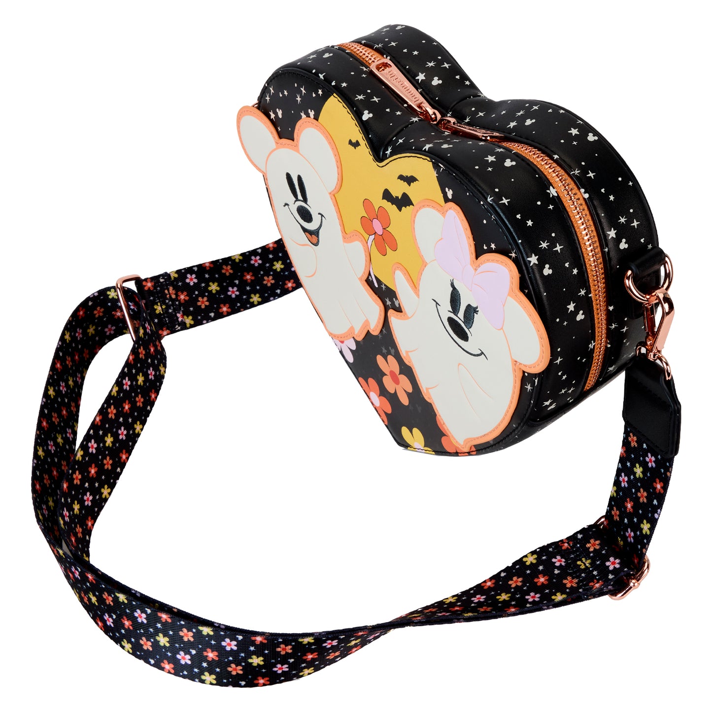 Mickey & Minnie Floral Ghost Figural Heart Glow Crossbody Bag