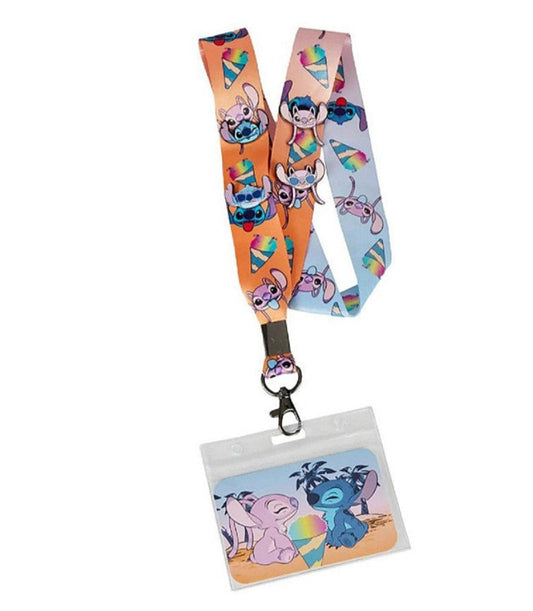 Angel and Stitch Snow Cone Lanyard with Card Holder and 4 Pins