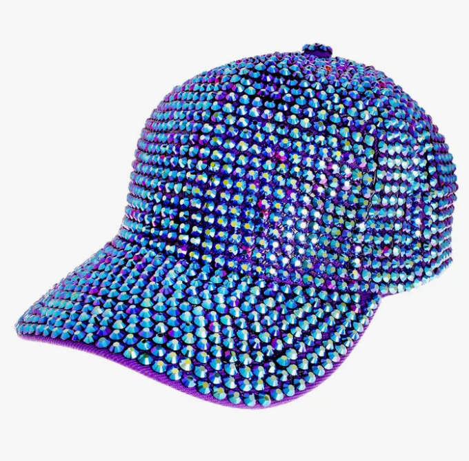 Purple Iridescent Embellished Fully Rhinestone Baseball Cap