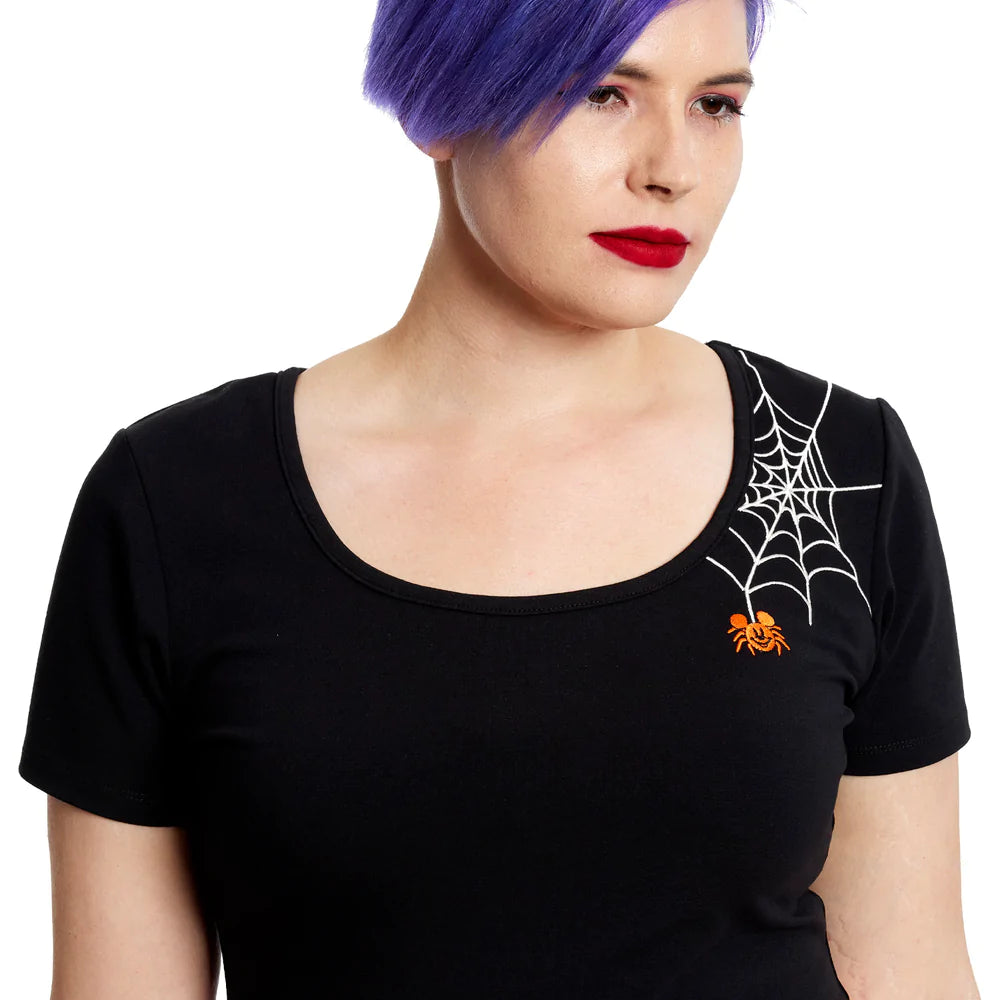 Stitch Shoppe Mickey Mouse Spider Web Kelly Fashion Top includes collectible pin